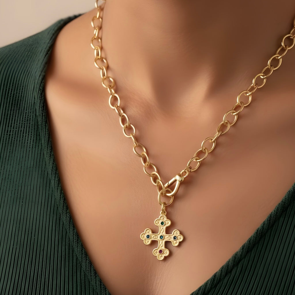 Collar eslabones cruz bizantina oro
