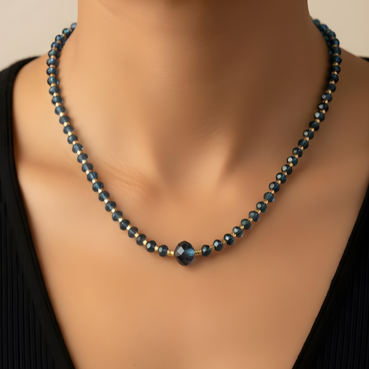 Collar choker cristales azules oro
