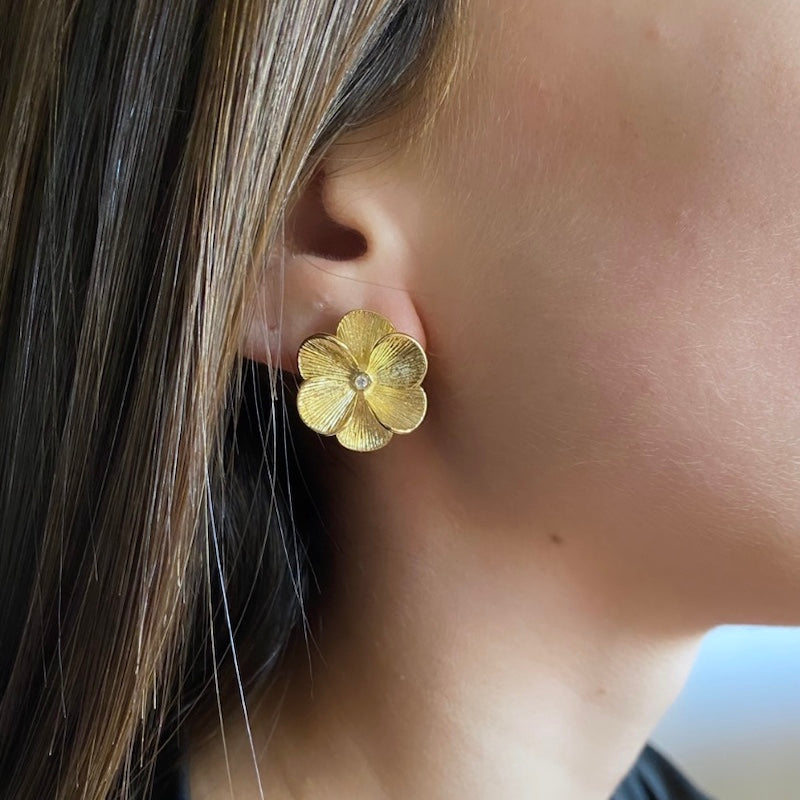Aros flor circón enchapado en plata