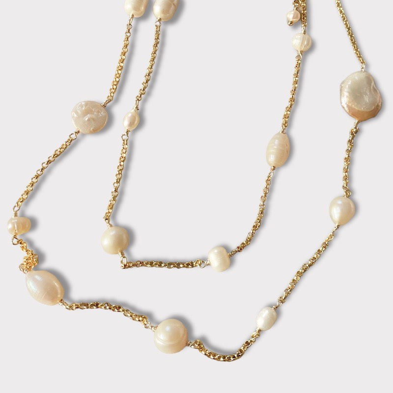 Collar largo perlas oro