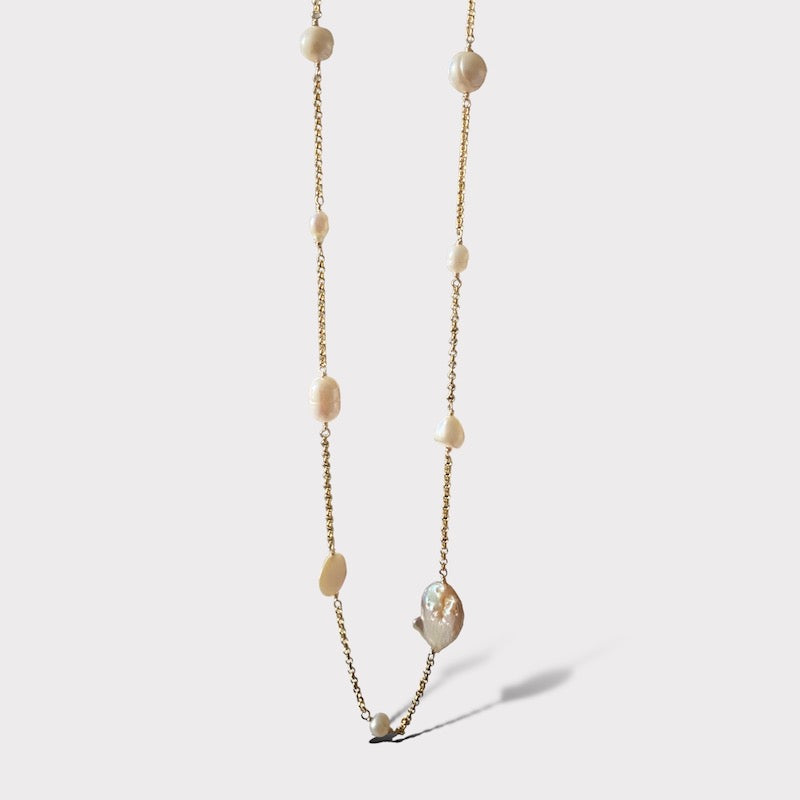 Collar largo perlas oro