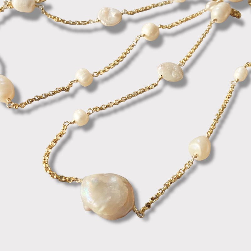 Collar largo perlas oro