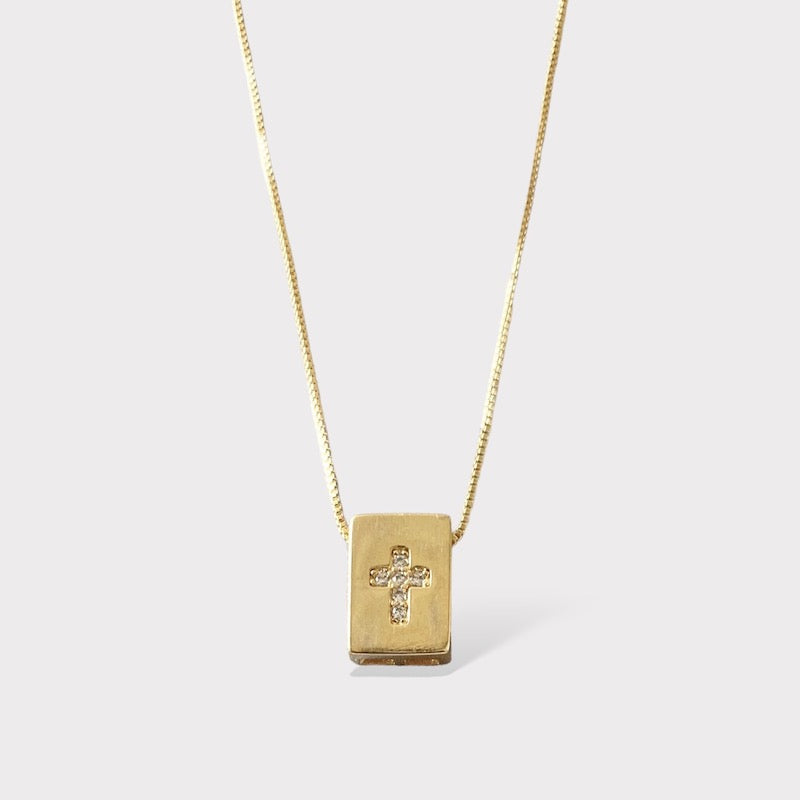 Collar cruz caja oro