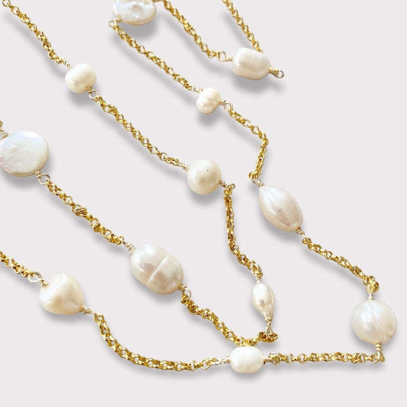 Collar largo perlas oro