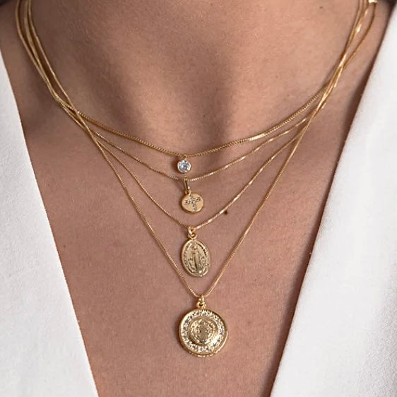 Collar mini medalla cruz circones oro