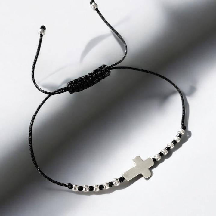 Pulsera hilo cruz silver
