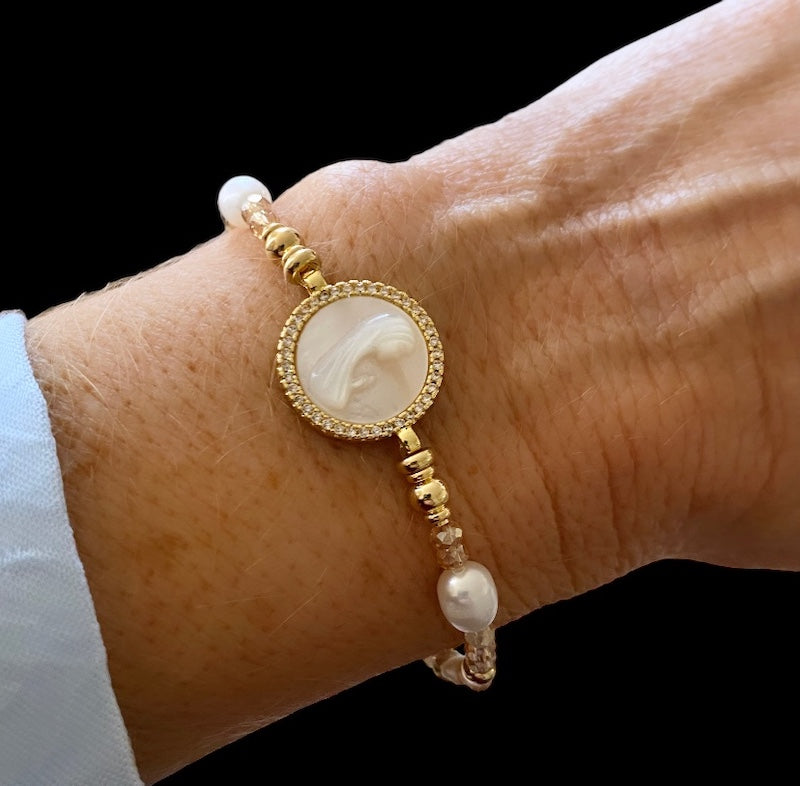 Pulsera cristales virgen niña oro