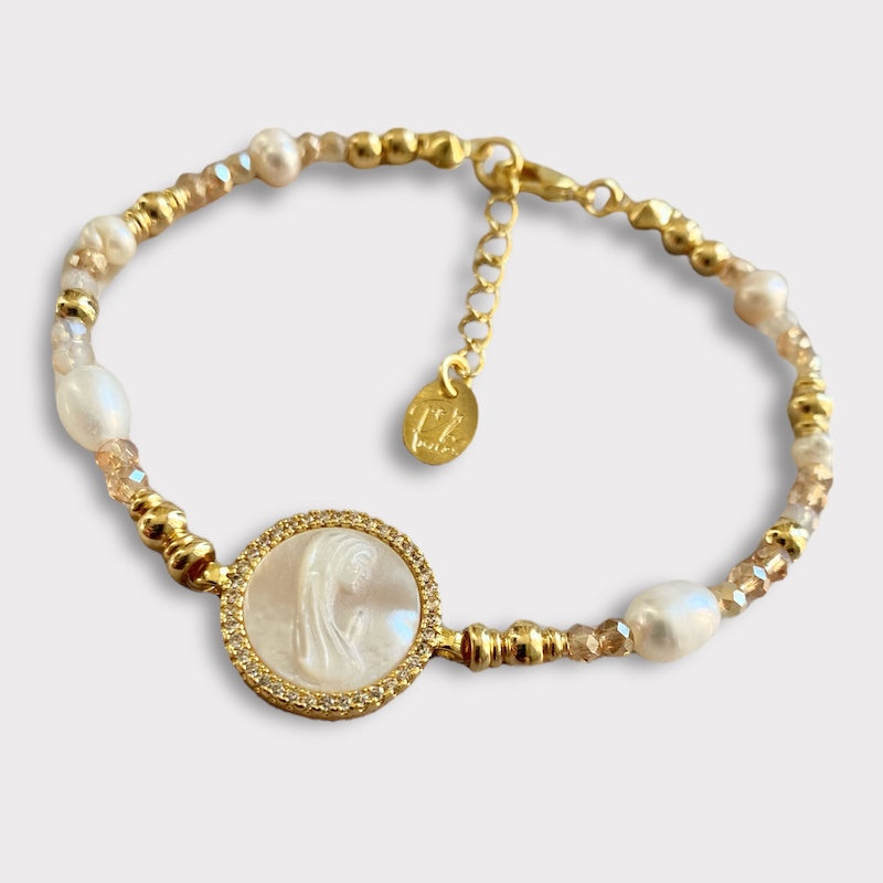 Pulsera cristales virgen niña oro