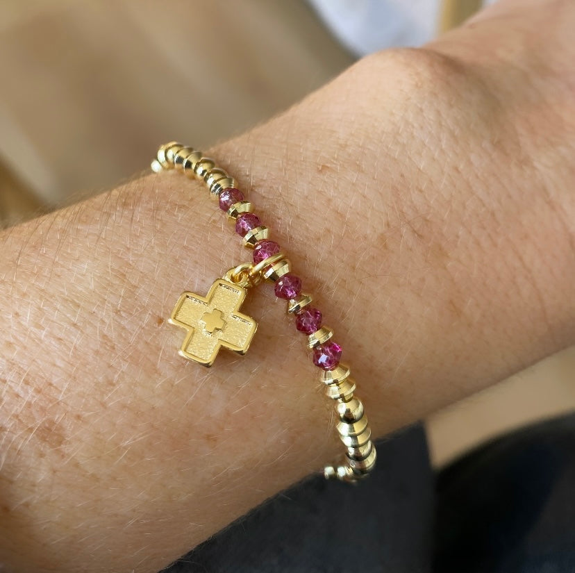 Pulsera cristales cruz oro