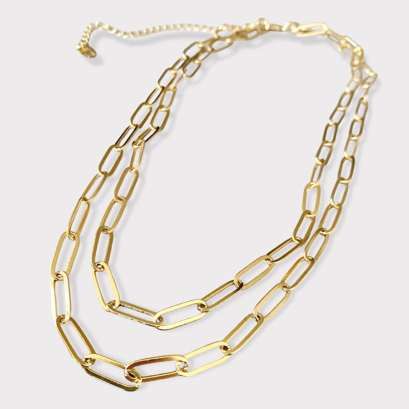 Collar doble cadena clip oro