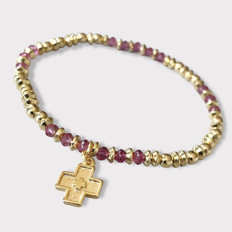 Pulsera cristales cruz oro