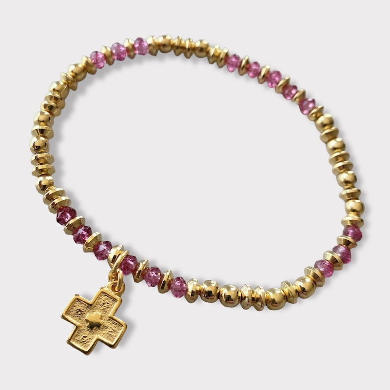 Pulsera cristales cruz oro