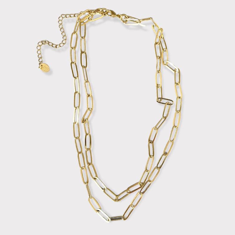 Collar doble cadena clip oro