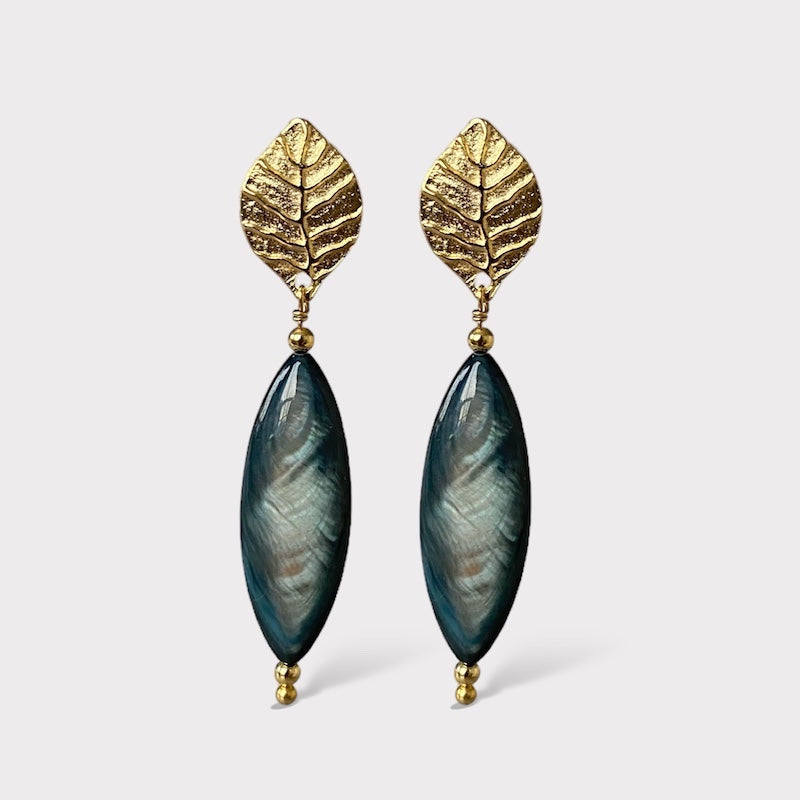 Aros hoja nácar oro