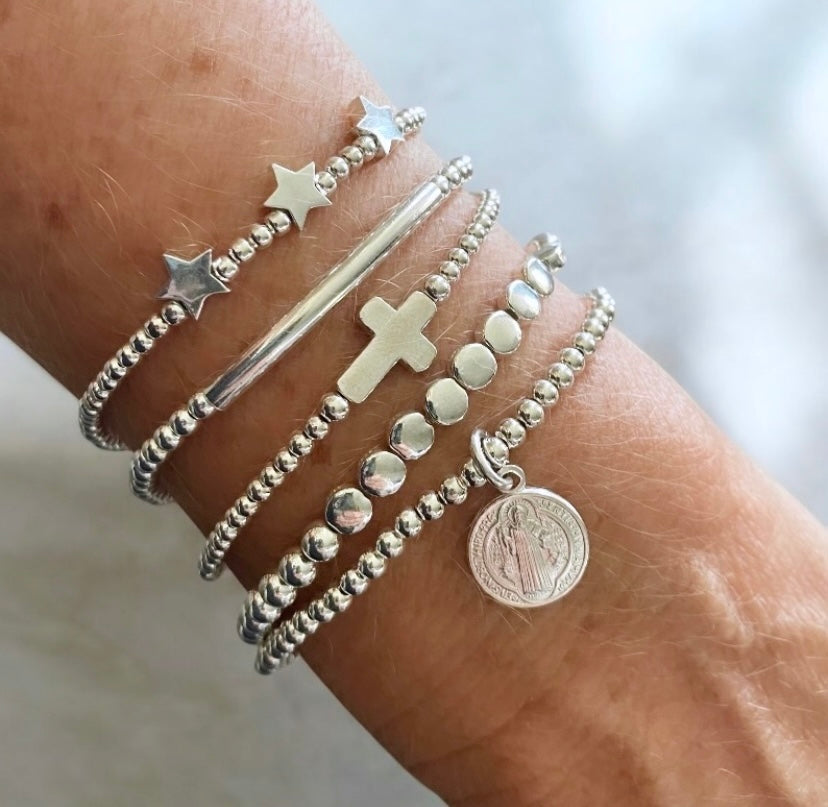 Pulsera bolitas planas plata