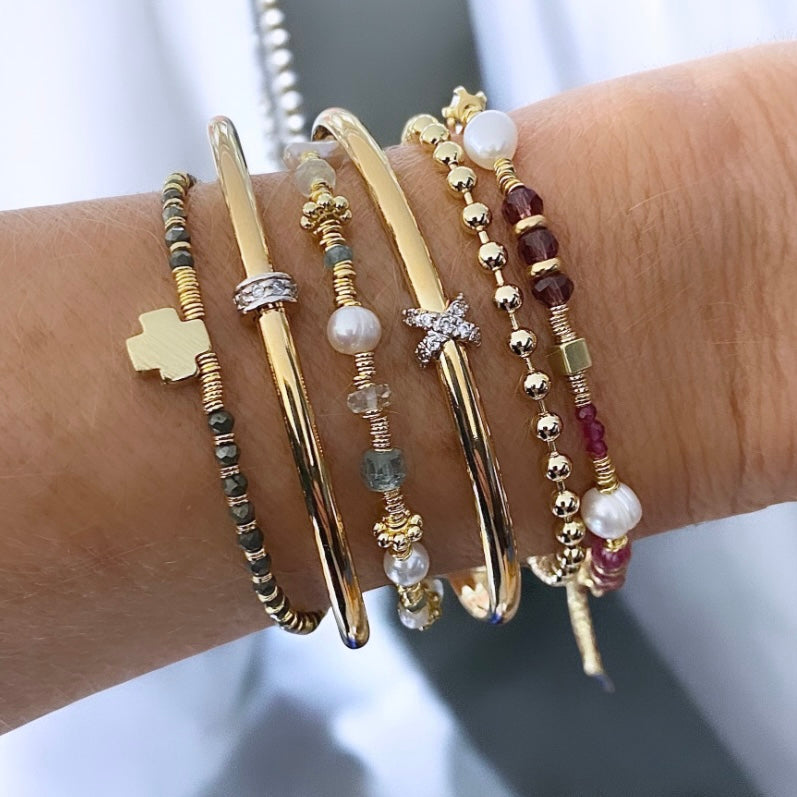 Pulsera labradorita cruz oro