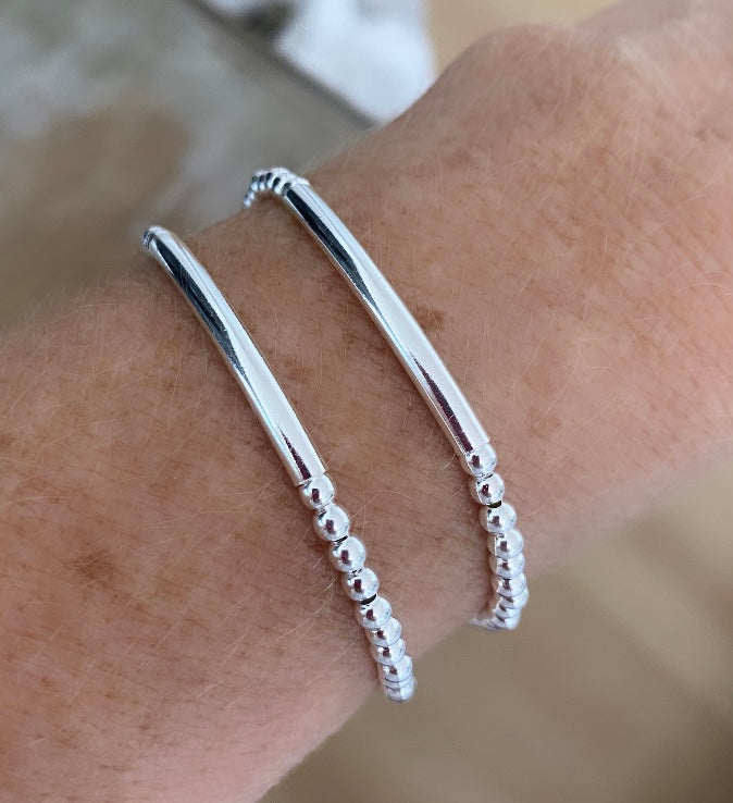 Pulsera bolitas barra plata
