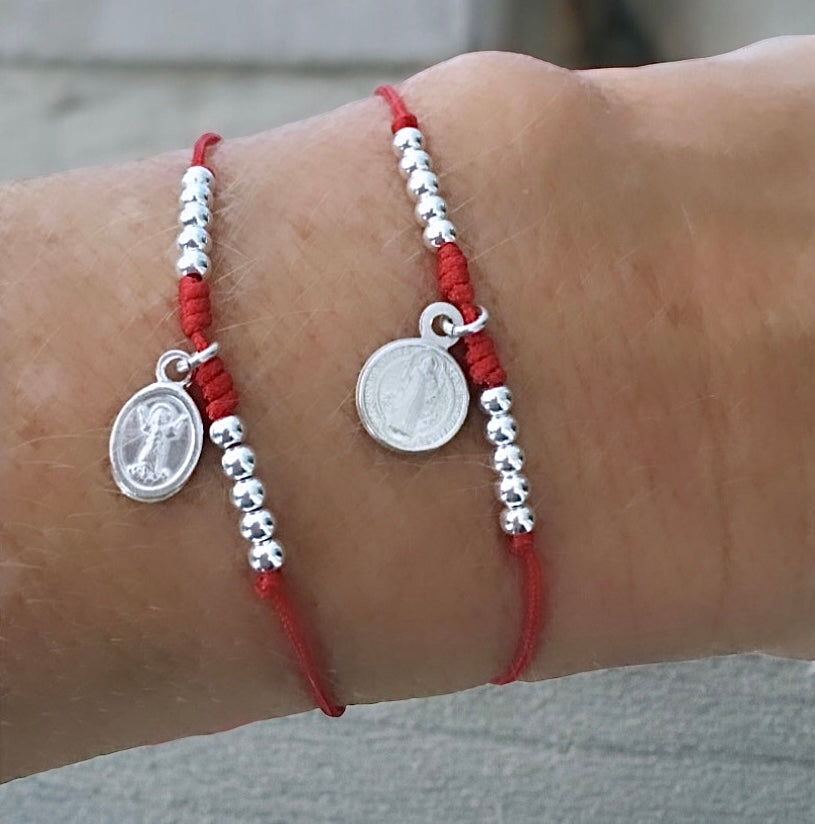 Pulsera hilo rojo San Benito plata