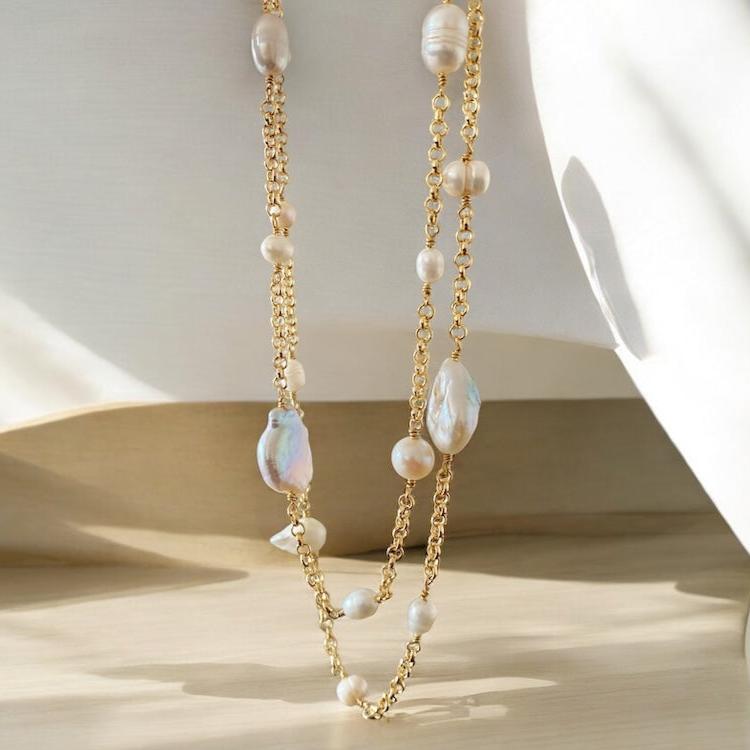 Collar largo perlas oro