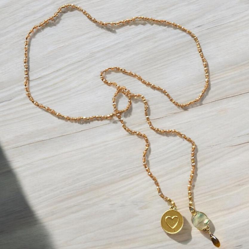 Collar siena cristales champaña corazón oro