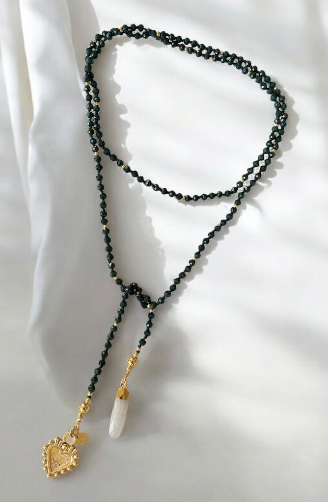 Collar siena cristal verde luna oro