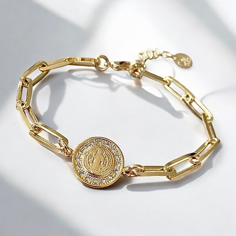 Pulsera eslabones San Benito oro