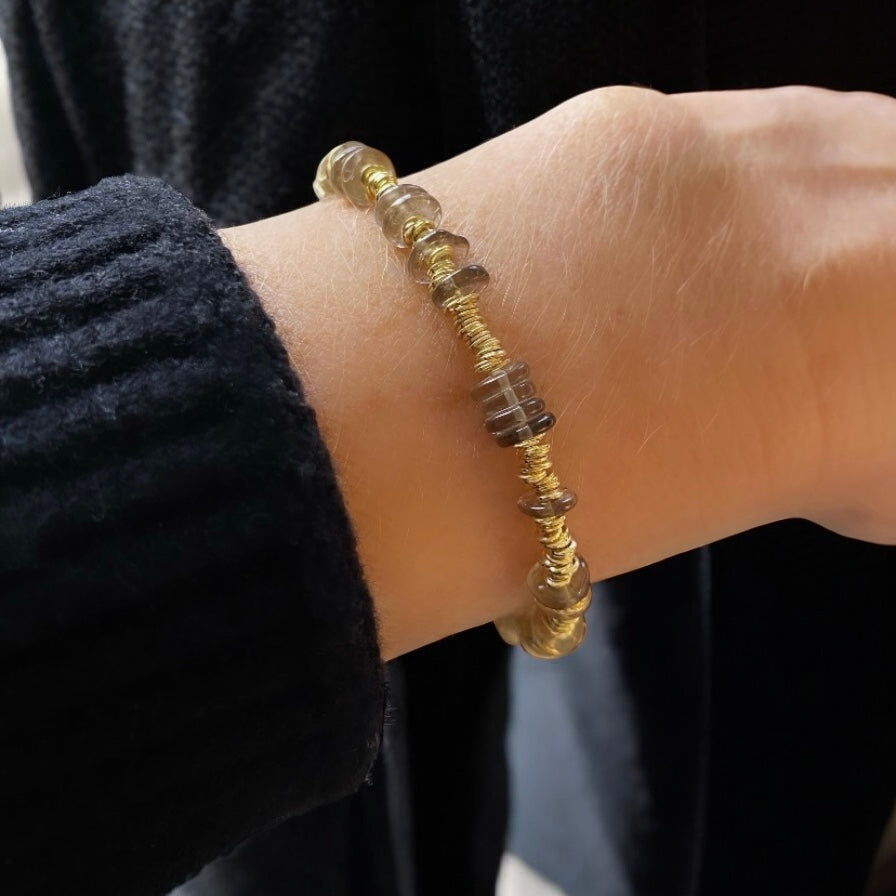 Pulsera cuarzo fumé oro
