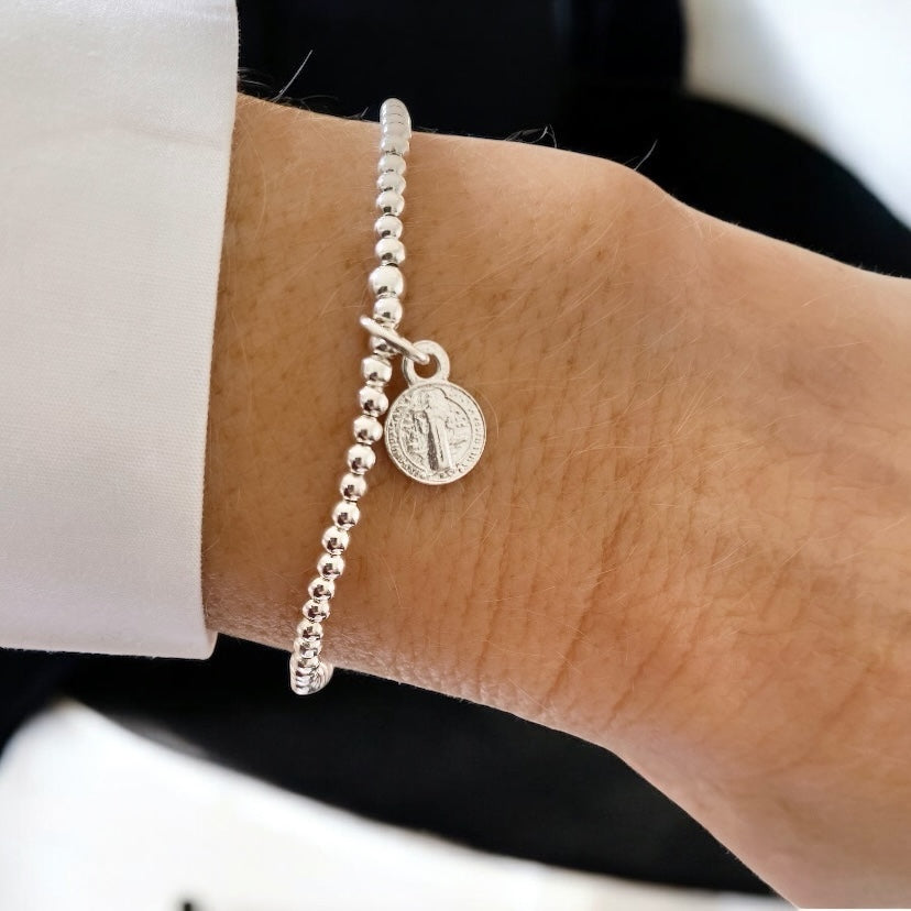 Pulsera mini san Benito protector plata