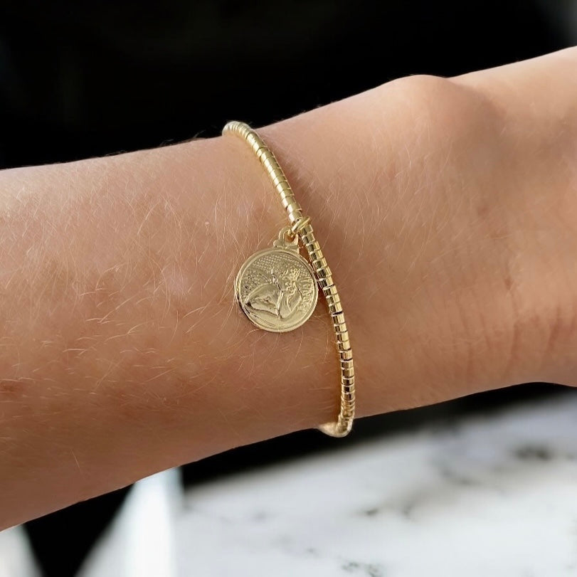 Pulsera mostacillas ángel de la guarda oro