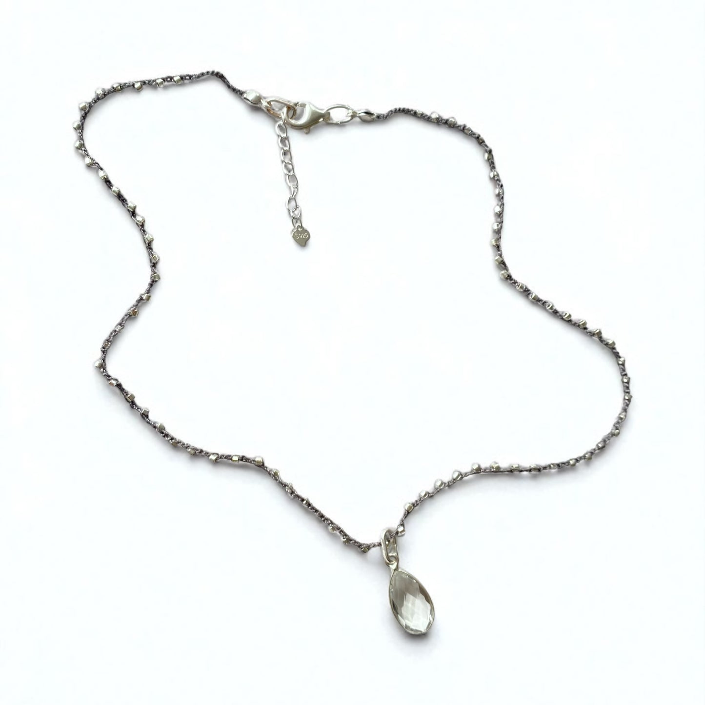 Collar tejido cuarzo plata