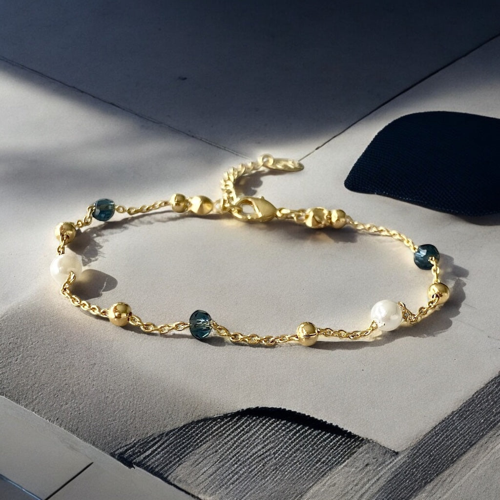 Pulsera bolitas perlas oro