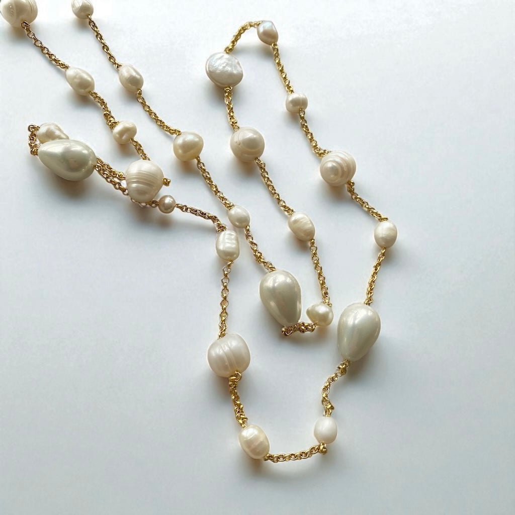 Collar largo perlas oro