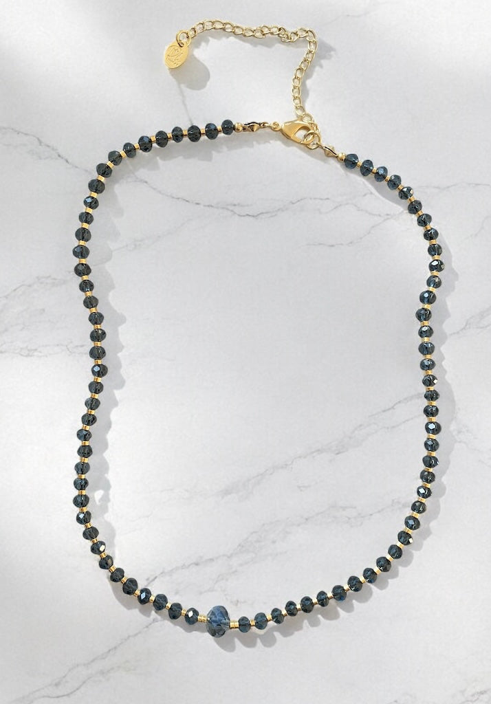 Collar choker cristales azules oro