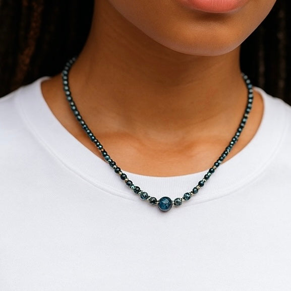 Collar choker cristales azules oro