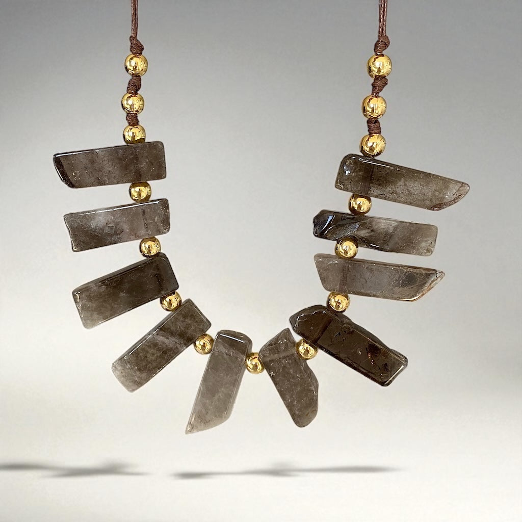 Collar cuarzo fumé oro