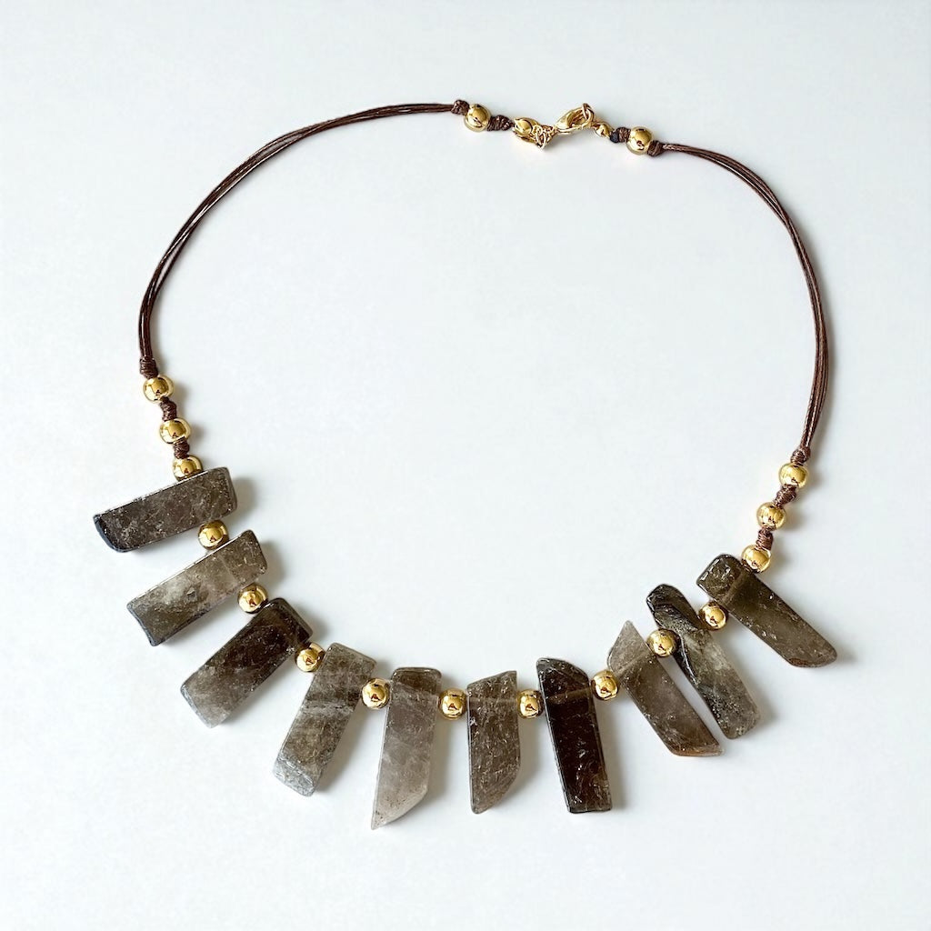 Collar cuarzo fumé oro