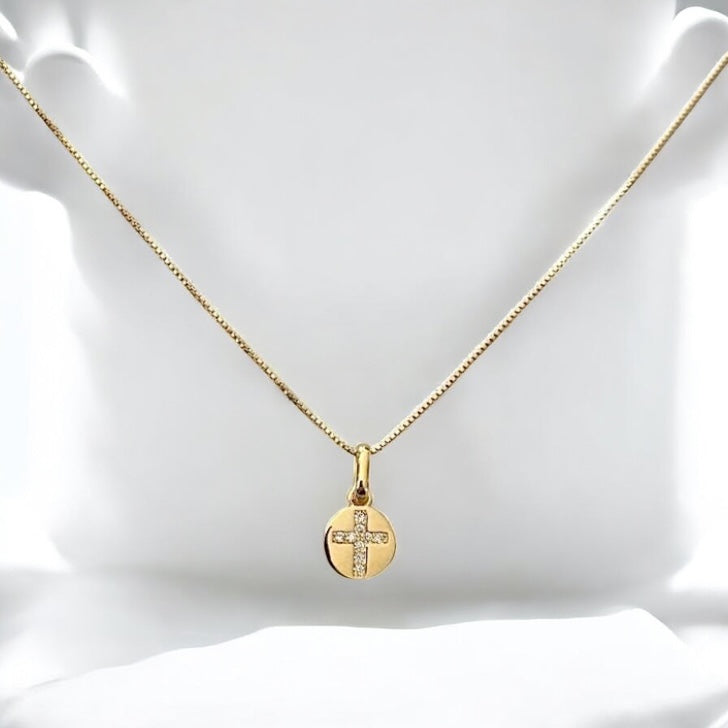 Collar mini medalla cruz circones oro