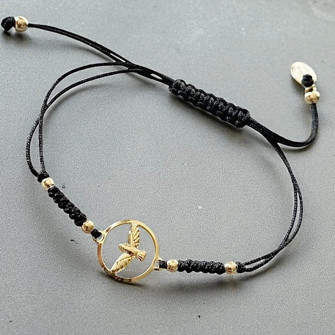 Pulsera hilo medalla espíritu santo calada oro