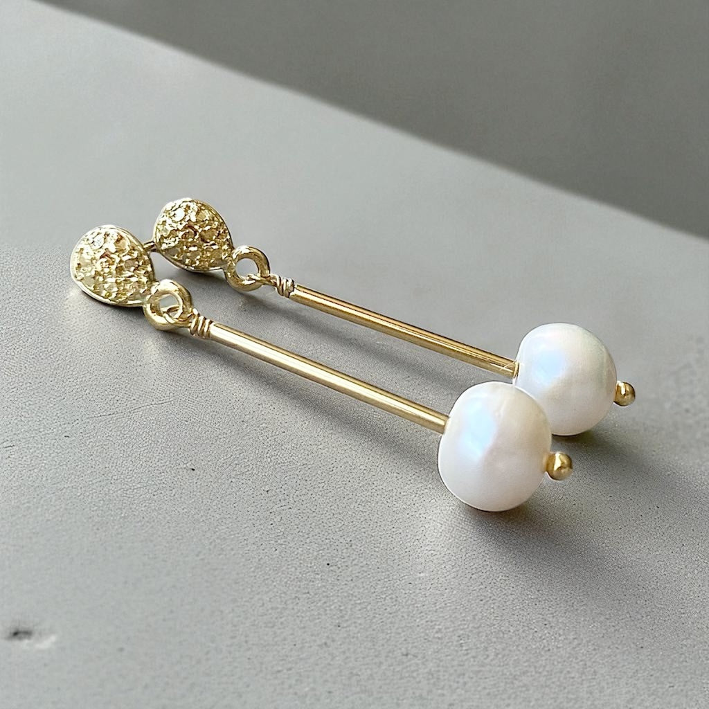 Aros barrita perlas oro