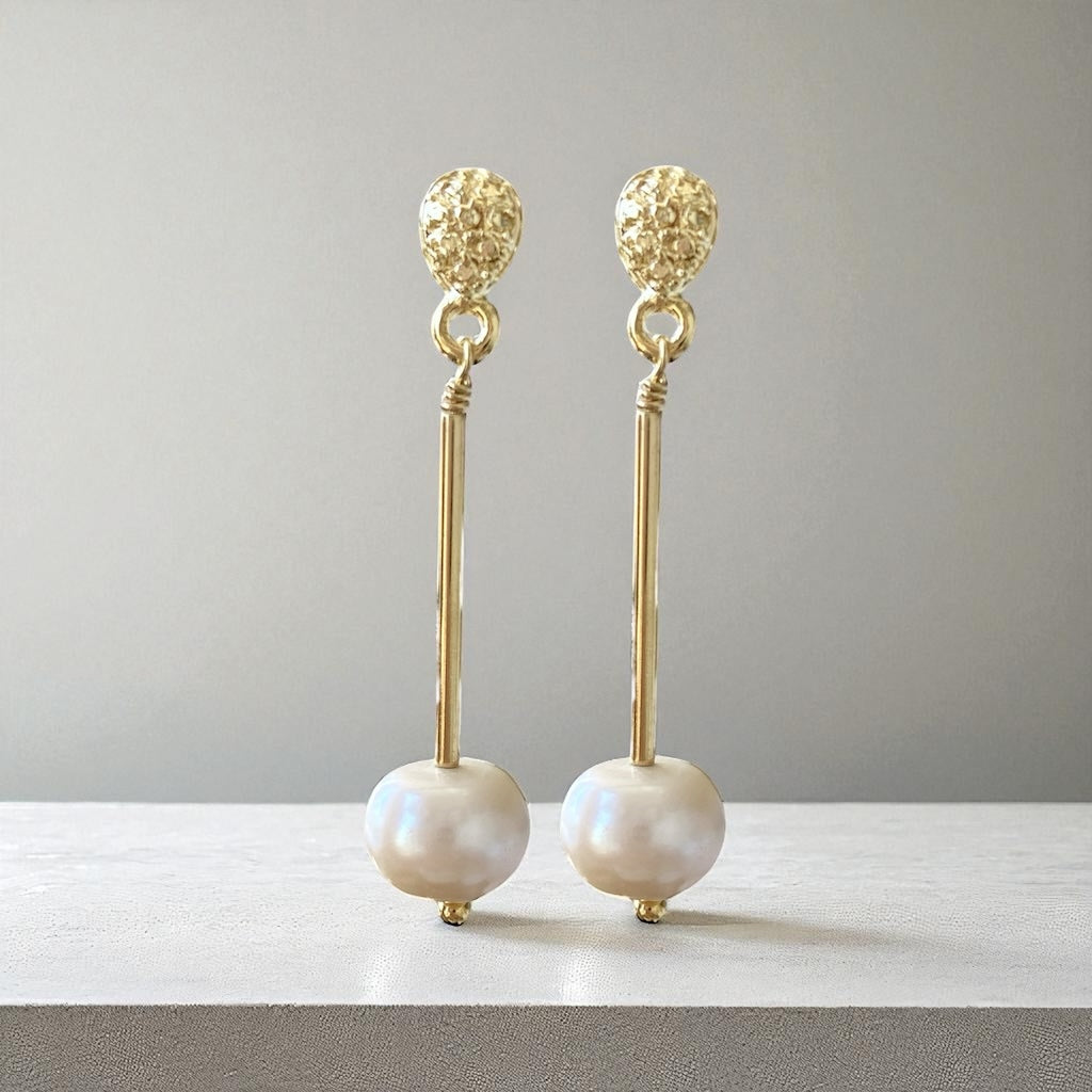 Aros barrita perlas oro