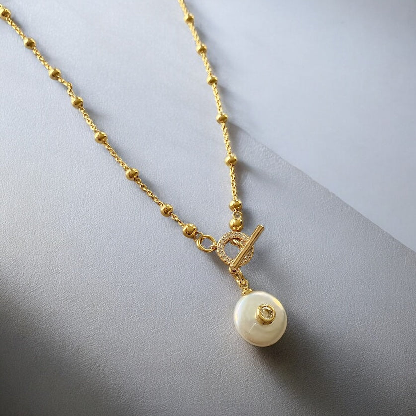 Collar perla circón oro