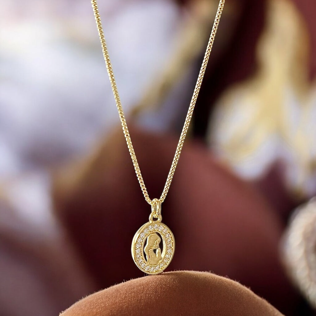 Collar medalla virgen niña circones oro