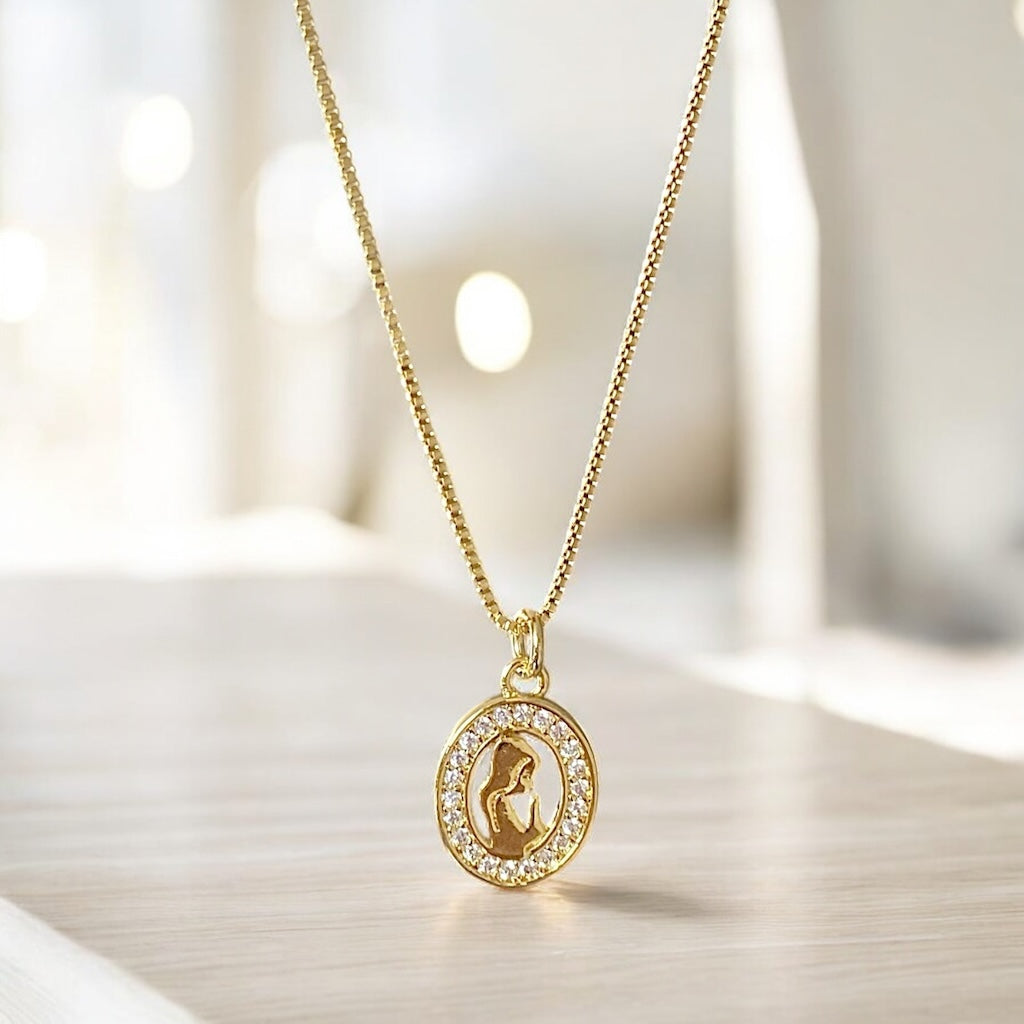 Collar medalla virgen niña circones oro