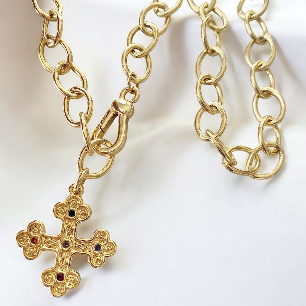 Collar eslabones cruz bizantina oro