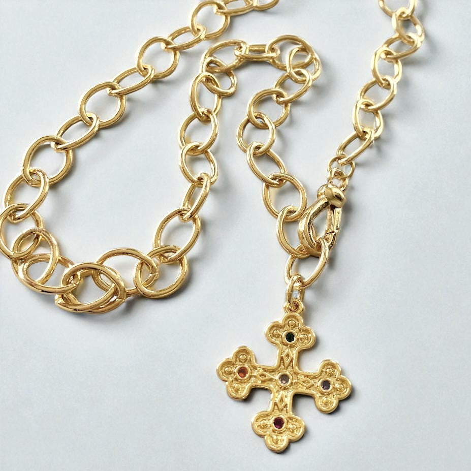 Collar eslabones cruz bizantina oro
