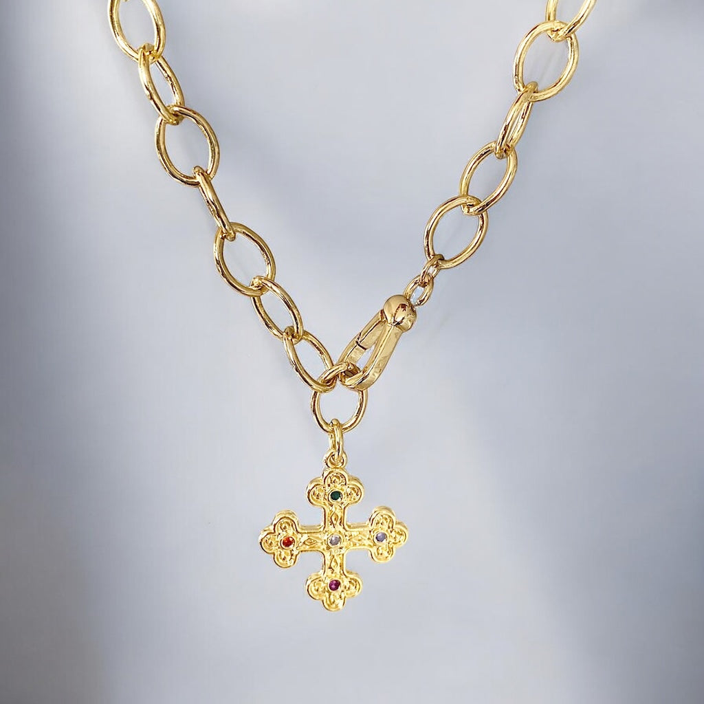 Collar eslabones cruz bizantina oro