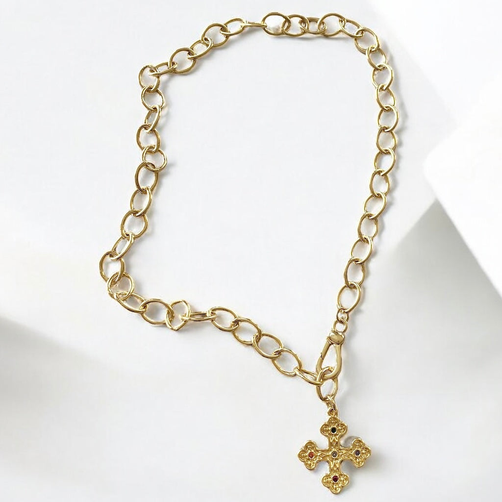 Collar eslabones cruz bizantina oro