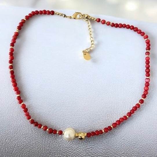 Collar coral perla oro