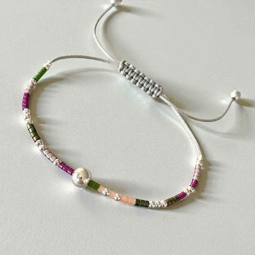 Pulsera hilo mijuki bolita plata