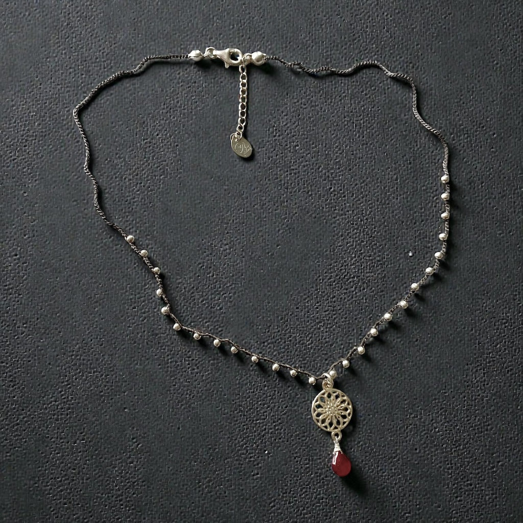 Collar tejido mandala plata 925